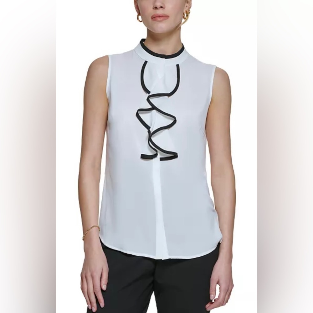 Calvin Klein White and Black Sleeveless Top